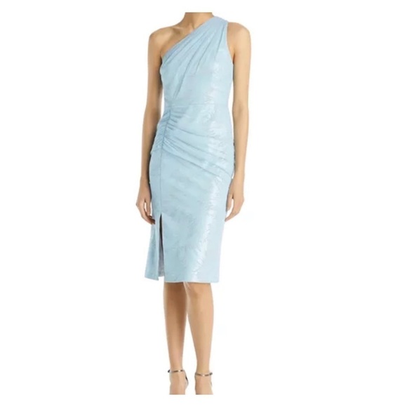 NWT Aidan Mattox Ice Blue One Shoulder Sequin Mesh Cocktail Dress Size 4 - Picture 7 of 15